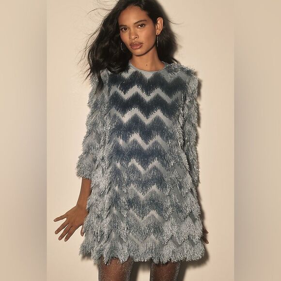 Anthropologie Hutch Blue Chevron Mini Dress/ size S - Picture 3 of 9